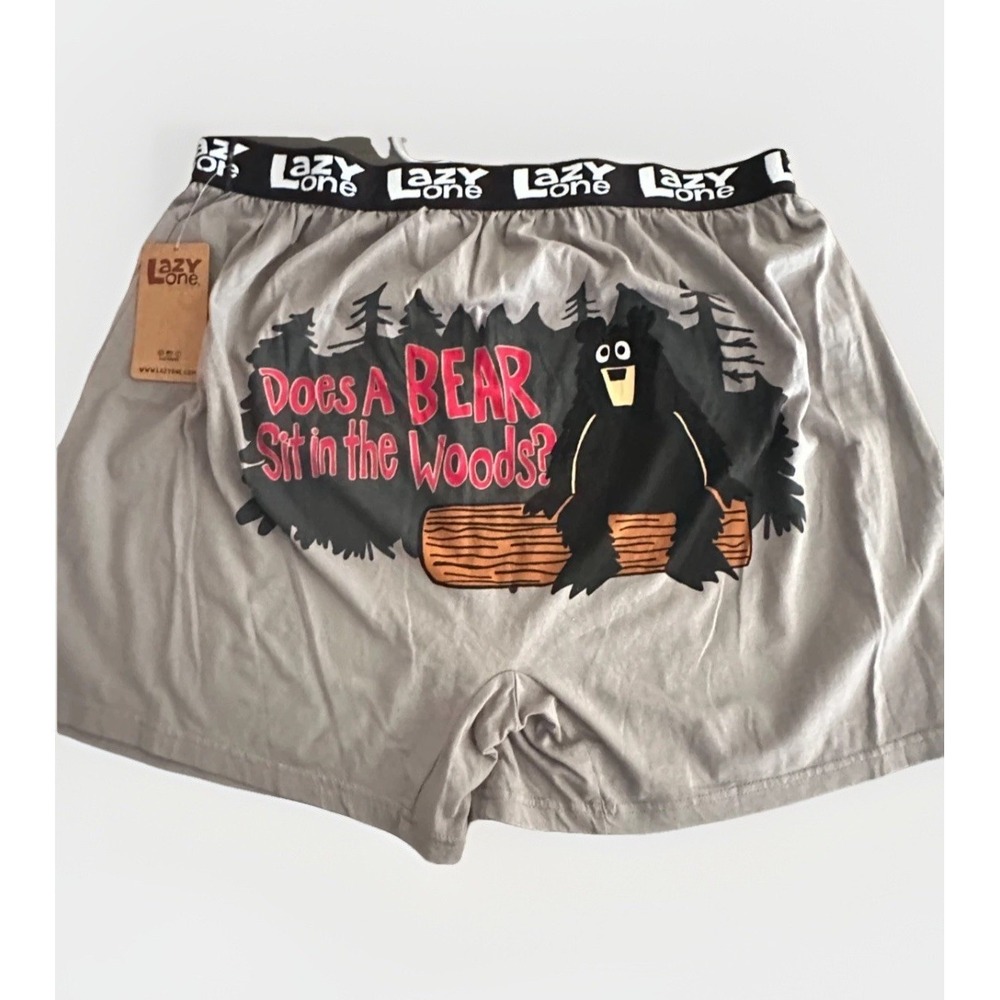 Lazy One Does A Bear Sit Boxer Shorts‎ Pajama XL Gray Bear Woods Novelty NWT